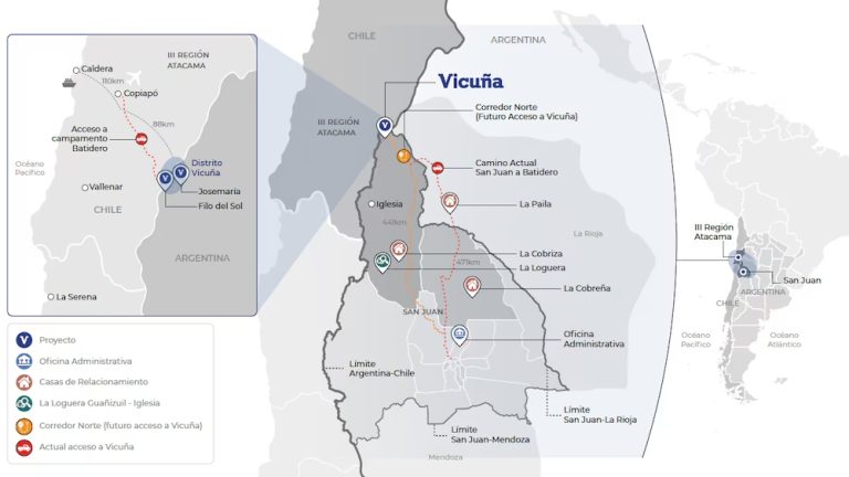 Ubicación del distrito VicuñaVicuña está integrado por los proyectos Jose María y Filo del Sol. Este último es binacional (FOTO: Linkedin José Morea)